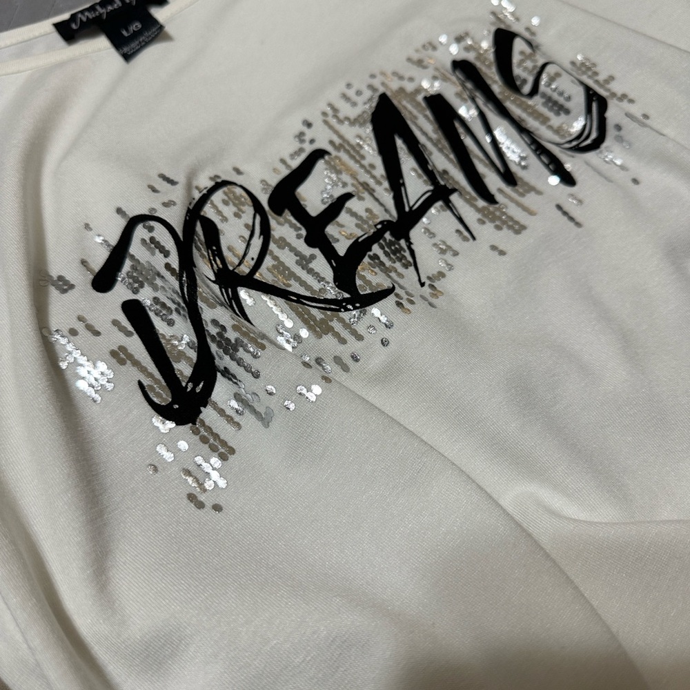 Sz L 🇨🇦⭐️NWT Michael Tyler Designs Dreams White Sleeveless Shimmery Tank Top.